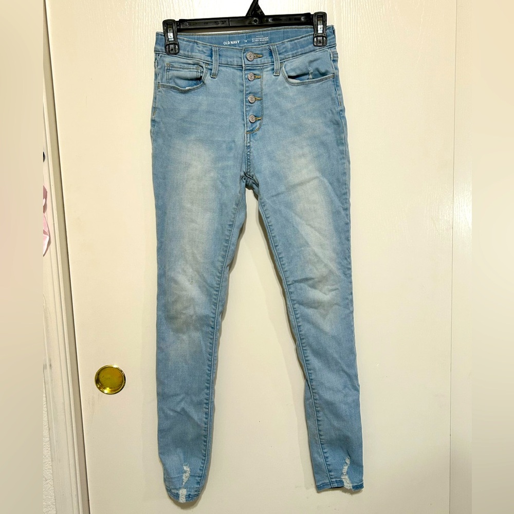 Old Navy Girl’s high rise skinny jeans with ripped cuffs